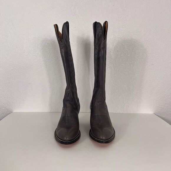 Double H Grey Leather Tall Western Heeled Cowboy Boots - Picture 4 of 14